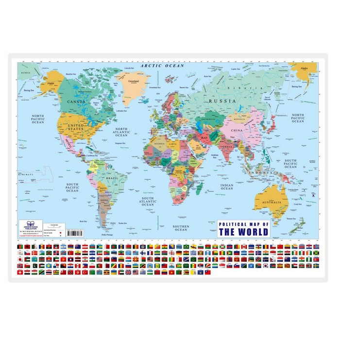پایانه - پوستر وایت بردی نقشه جهان انگلیسی (70*50)